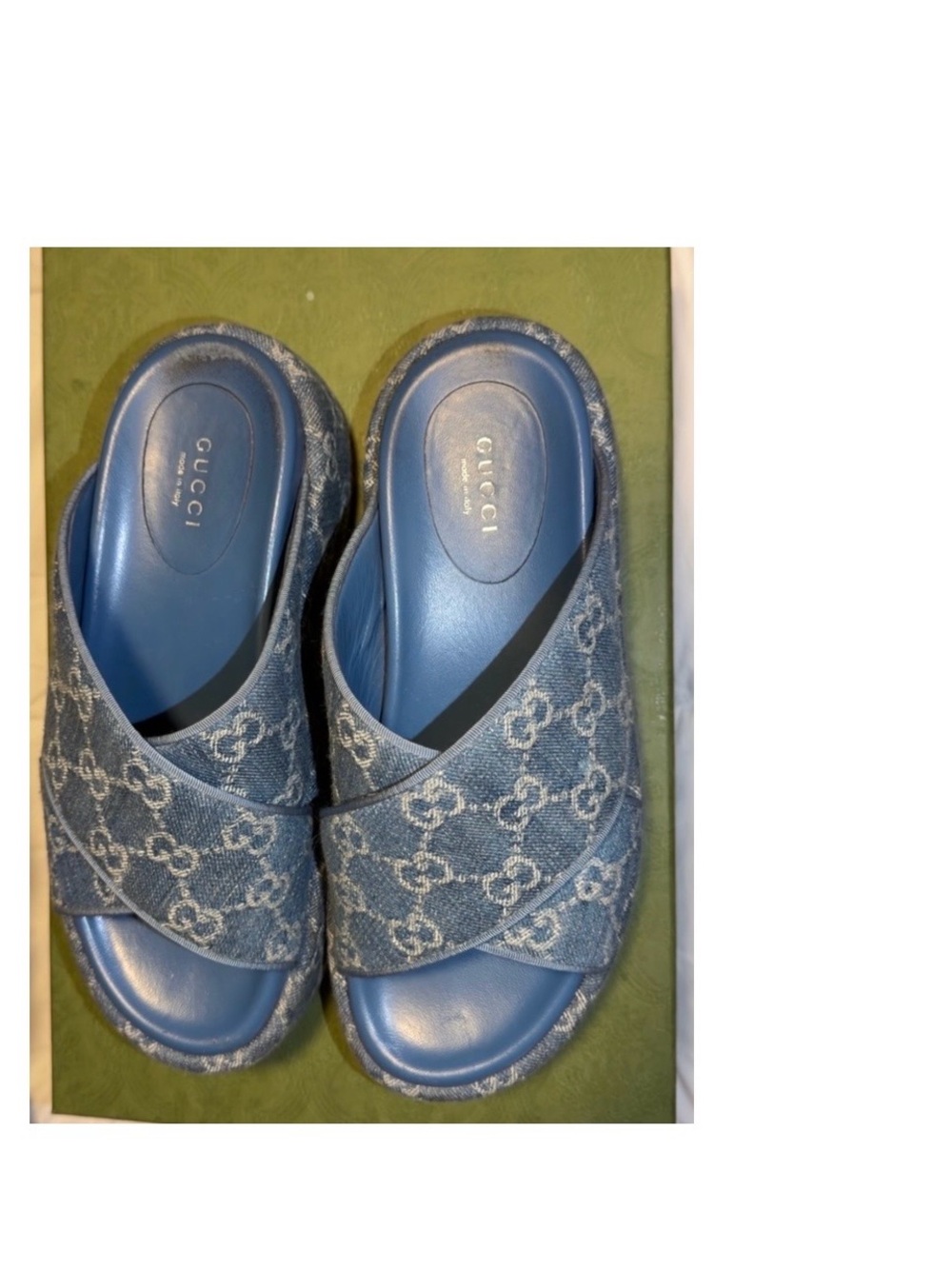 Gucci women Denim Crossband Slides in Blue